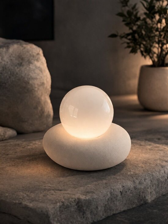 Zapvintage Other - New White Modern Stone Sphere Nightstand Table Lamp Modern Retro Style Light